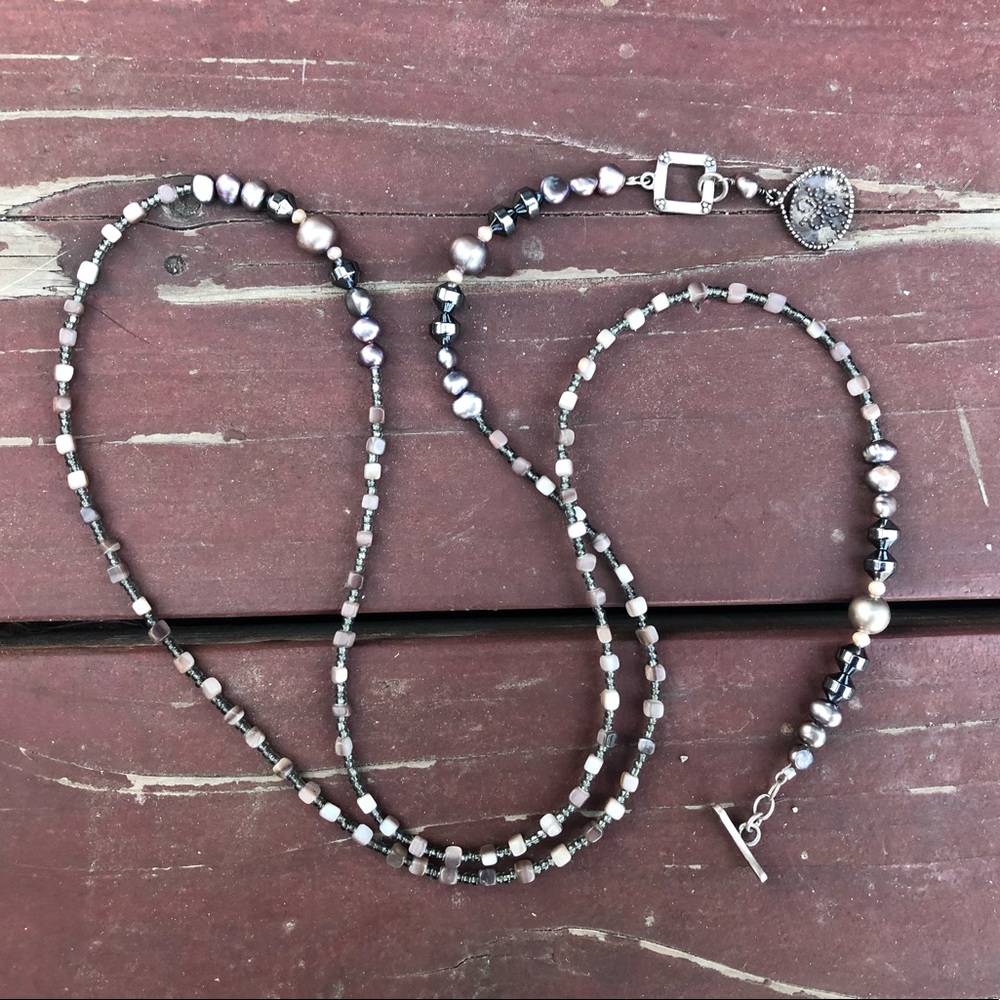 SILPADA N1784 Sterling Silver, Freshwater Pearl & Hematite Long Bead Necklace